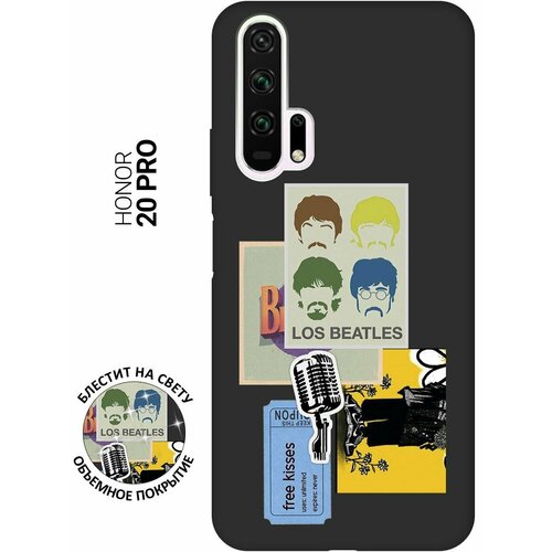 Матовый Soft Touch силиконовый чехол на Honor 20 Pro, Хонор 20 Про с 3D принтом Beatles Stickers черный матовый soft touch силиконовый чехол на honor 8 хонор 8 с 3d принтом beatles stickers черный