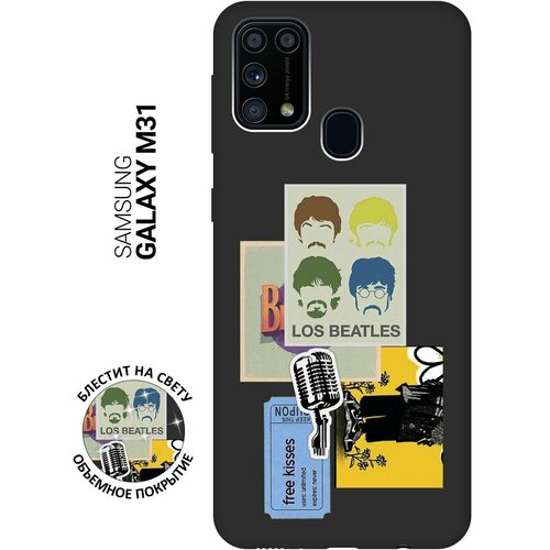 Матовый Soft Touch силиконовый чехол на Samsung Galaxy M31, Самсунг М31 с 3D принтом Beatles Stickers черный матовый soft touch силиконовый чехол на samsung galaxy m31 самсунг м31 с 3d принтом avo sport черный матовый