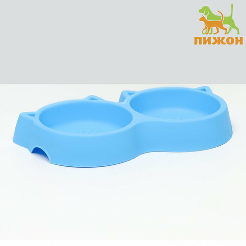 Миска двойная с прорезиненными ножками Кошка 25 х 13 х 3,5 см, синяя homepet tpr 0 35 л 13 см х 13 см х 5 см миска для животных складная синяя 4670105242429