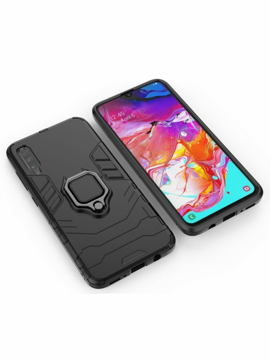 Brodef Ring Противоударный чехол с кольцом для Samsung Galaxy A70 черный — фото 1