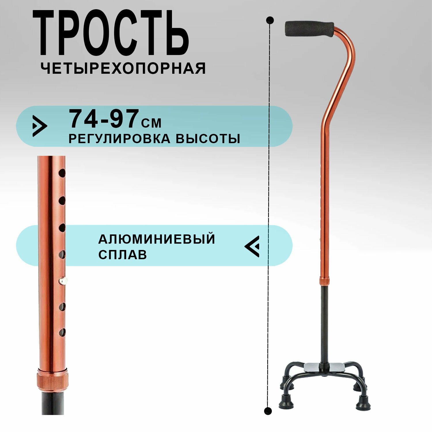 Картинки Трость для ходьбы четырехопорная для пожилых людей с УПС