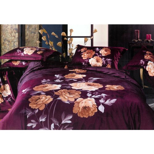 DOMITEX : Комплект постельное белье домитекс сатин цветной Люкс фотопечать Рубин 1,5 спальный, наволочки 70х70см