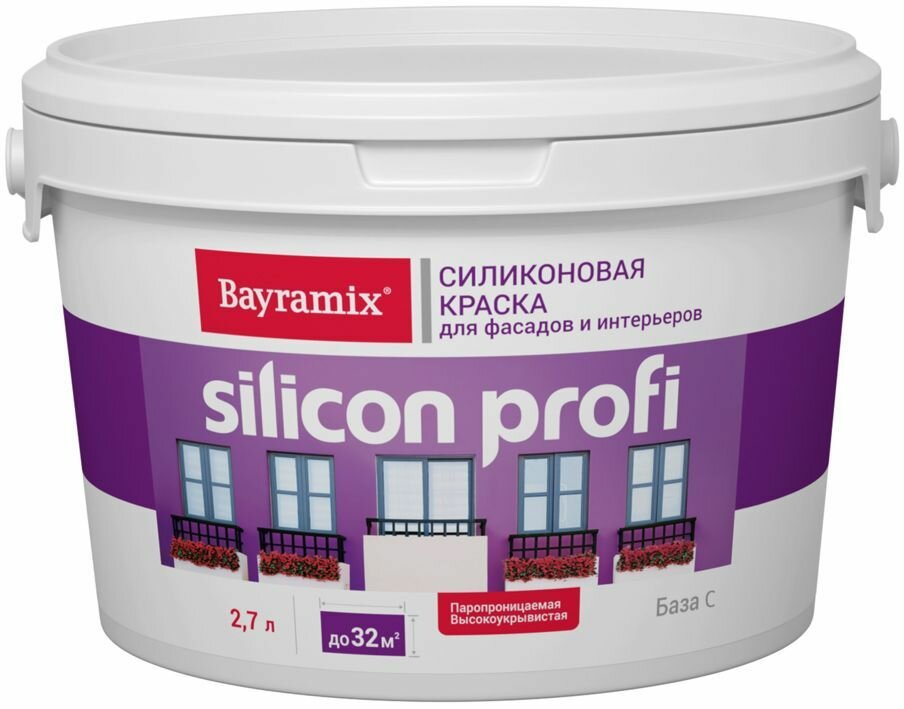 Байрамикс Силикон Профи база С краска в/д фасадная силиконовая (2,7л) / BAYRAMIX Silicon Profi base С прозрачная краска в/д под колеровку для фасадов