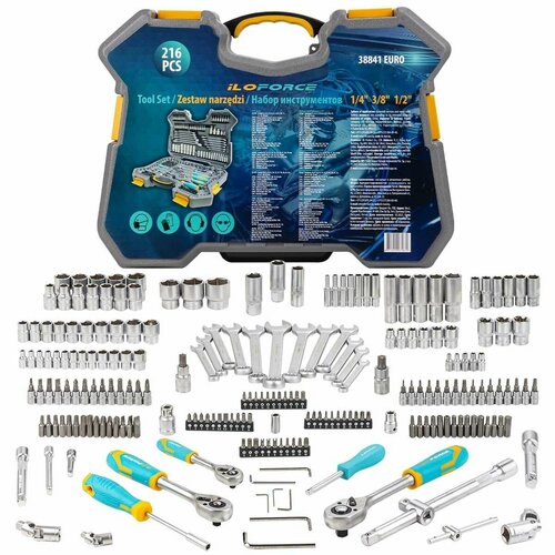 Набор инструментов 216пр. 1/4', 3/8', 1/2' ILOforce IF-38841 EURO