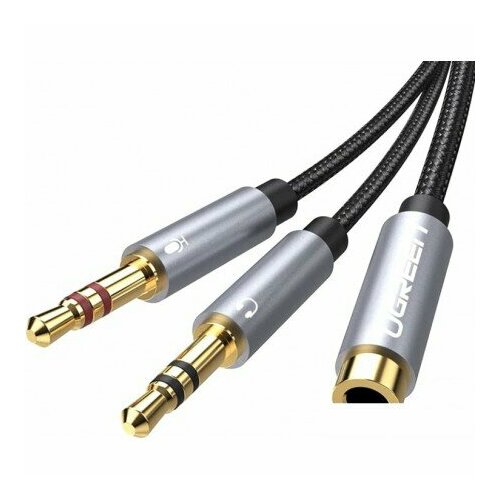 UGREEN Кабель UGREEN AV140-20899; 2x AUX 3.5mm (M) to AUX 3.5mm (F), алюминиевый корпус, 20 см, Black