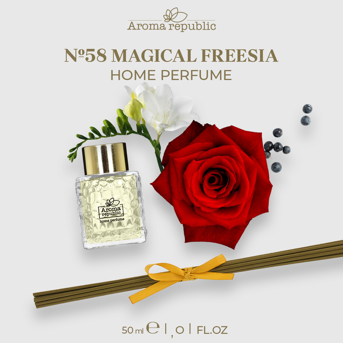 AROMA REPUBLIC Ароматический диффузор в стеклянном флаконе 50 мл,"№58 Magical freesia"