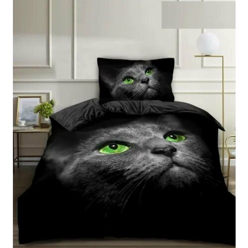 фото Комплект постельного белья, поплин, 1,5 спальный, наволочки 70x70 "cat" love