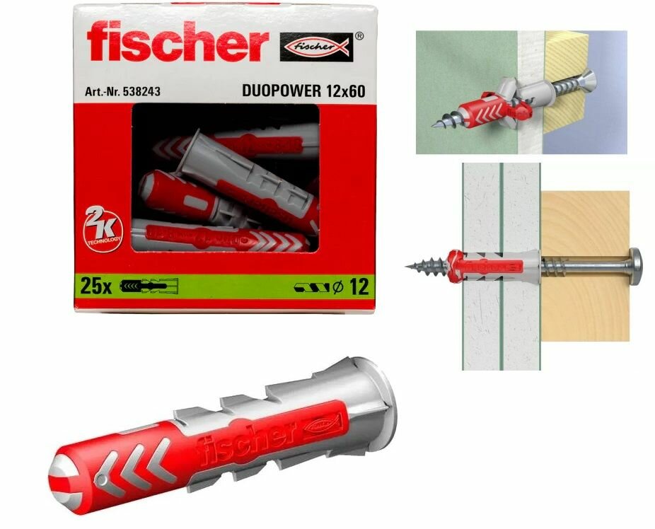 Дюбель универсальный высокотехнологичный FISCHER DUOPOWER без шурупа (нейлон) 12X60 ММ