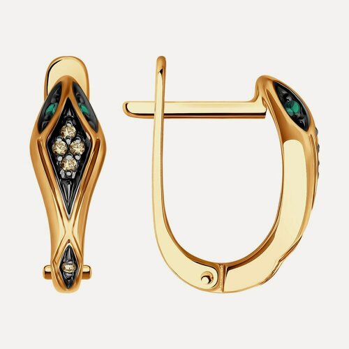 Изображение товара Серьги, красное золото, 585 проба, изумруд, бриллиант