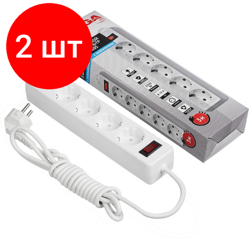 Комплект 2 штук Сетевой фильтр Promega jet 53м с зазем10А2200 Вт автомат предохр белый 2131₽