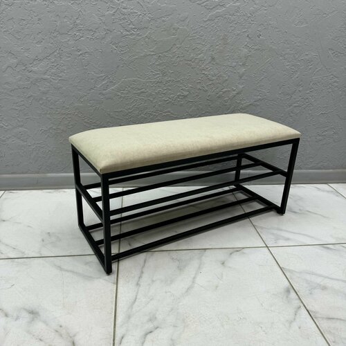 Банкетка в прихожую для обуви STEEL MEBEL (БПЧ90-2) Обувница с сидением Размер: 90х35х45 см