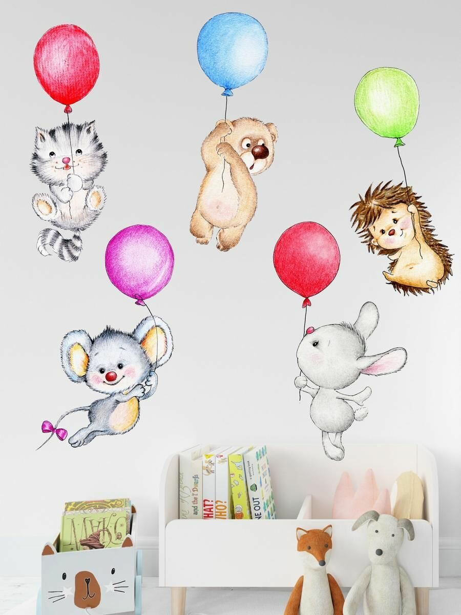 фото Интерьерные наклейки на стену для декора и интерьера дома/ stiker / зверюшки на шариках