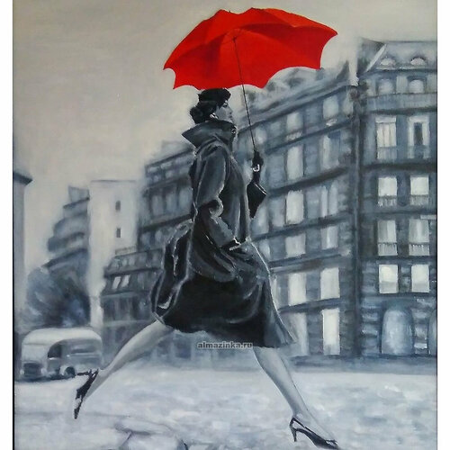 Картина по номерам Molly «девушка С красным зонтом » (30х30 см, Холст на подрамнике)
