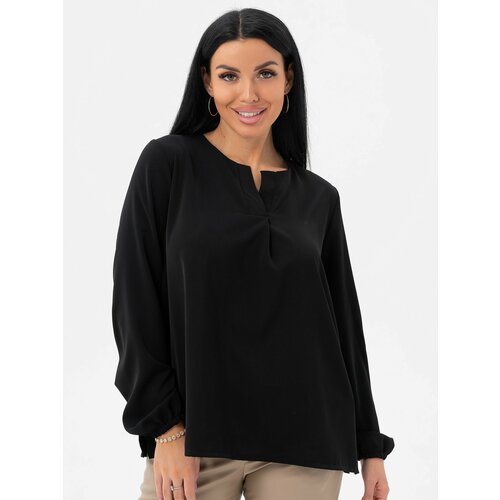 фото Блуза instinity, рубашка женская оверсайз длинная хлопковая базовая, размер 48, черный
