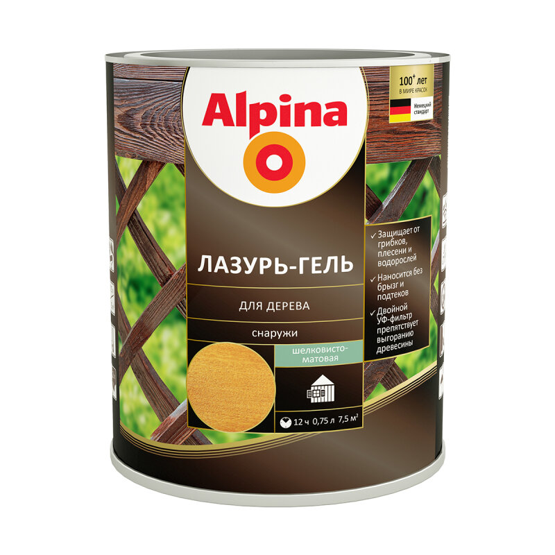 Лазурь-гель древозащитная Alpina, Кедр, 0,75л