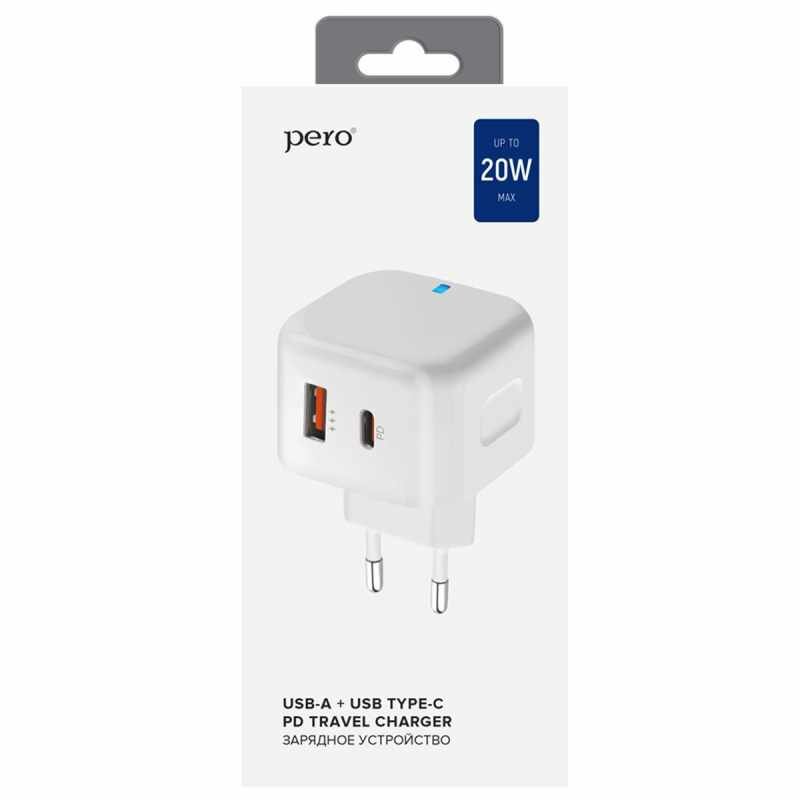 Сетевое зарядное устройство PERO TC10 USB-C 20W + USB-A Fast Charge белый - фото №14