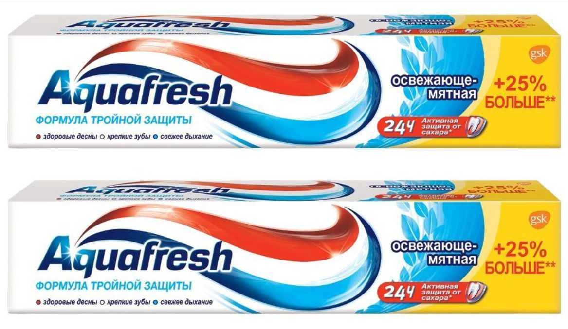 Зубная паста Aquafresh, Total Care 3, освежающе-мятная, синяя, 125 мл . 2 шт