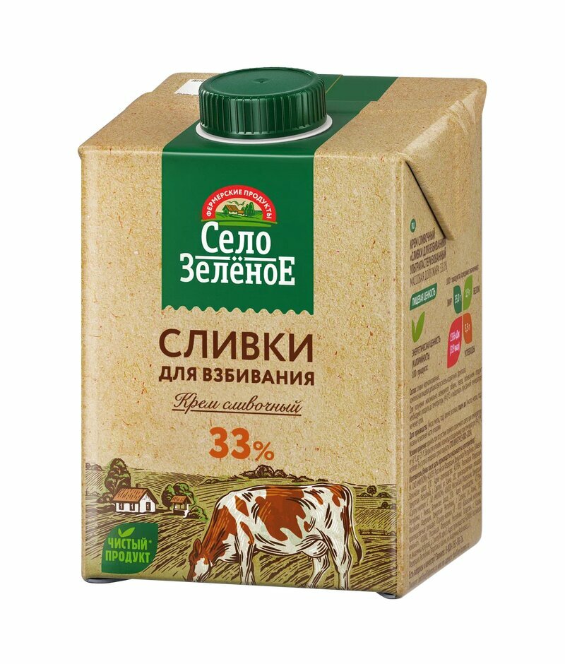 Сливки Село Зелёное для взбивания 33%