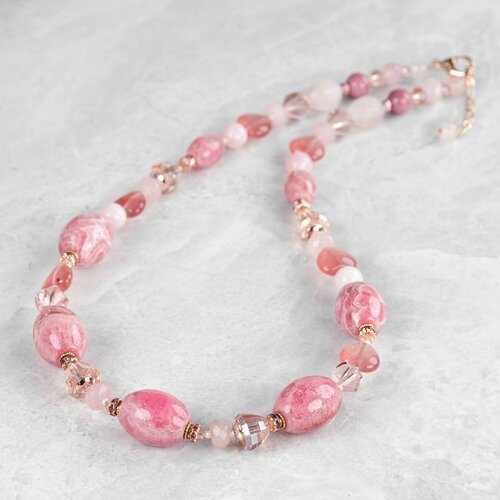 Колье Diana Savitskaya, розовый кварц, кварц, длина 52 см, розовый, золотой