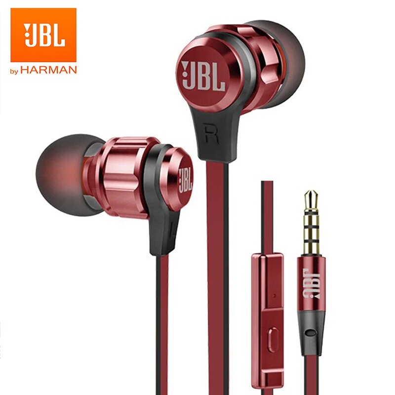 JBL Проводные наушники-вкладыши с микрофоном и кнопкой для ответа T180 A, mini jack 3.5 mm, красный / Red