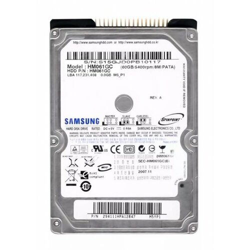 Жесткий диск Samsung HM061GC 60GB 5400 IDE 25 HDD 9215₽