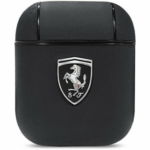 Чехол Ferrari Off-Track Genuine leather with metal logo для AirPods 1/2, цвет Черный (FEOA2LEBK)