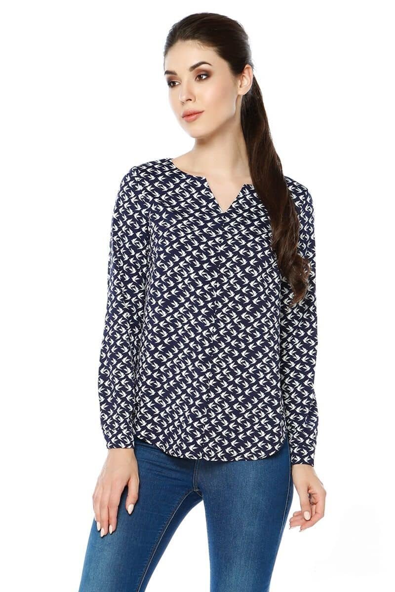 Блуза Женская блузка длинны рукав, темно-синяя, хлопковая