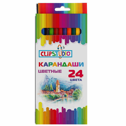 ClipStudio Карандаши 24 цвета шестигранные заточ пластик улучшенное письмо в карт коробке 6 штук 1099₽