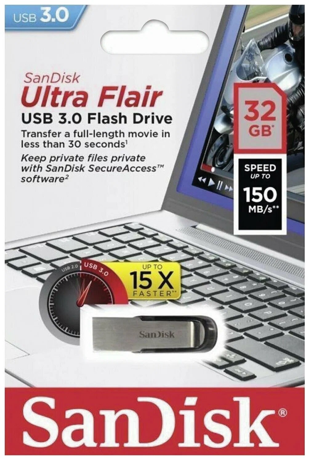 Флешка SanDisk Ultra Flair USB 3.0 32 ГБ, 1 шт., дымчатый серебристый/черный