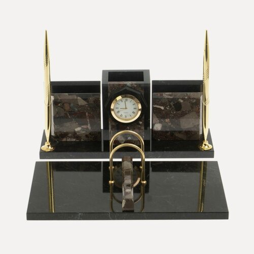 Изображение товара Настольный набор "Офисный" с часами из камня конгломерат 127523