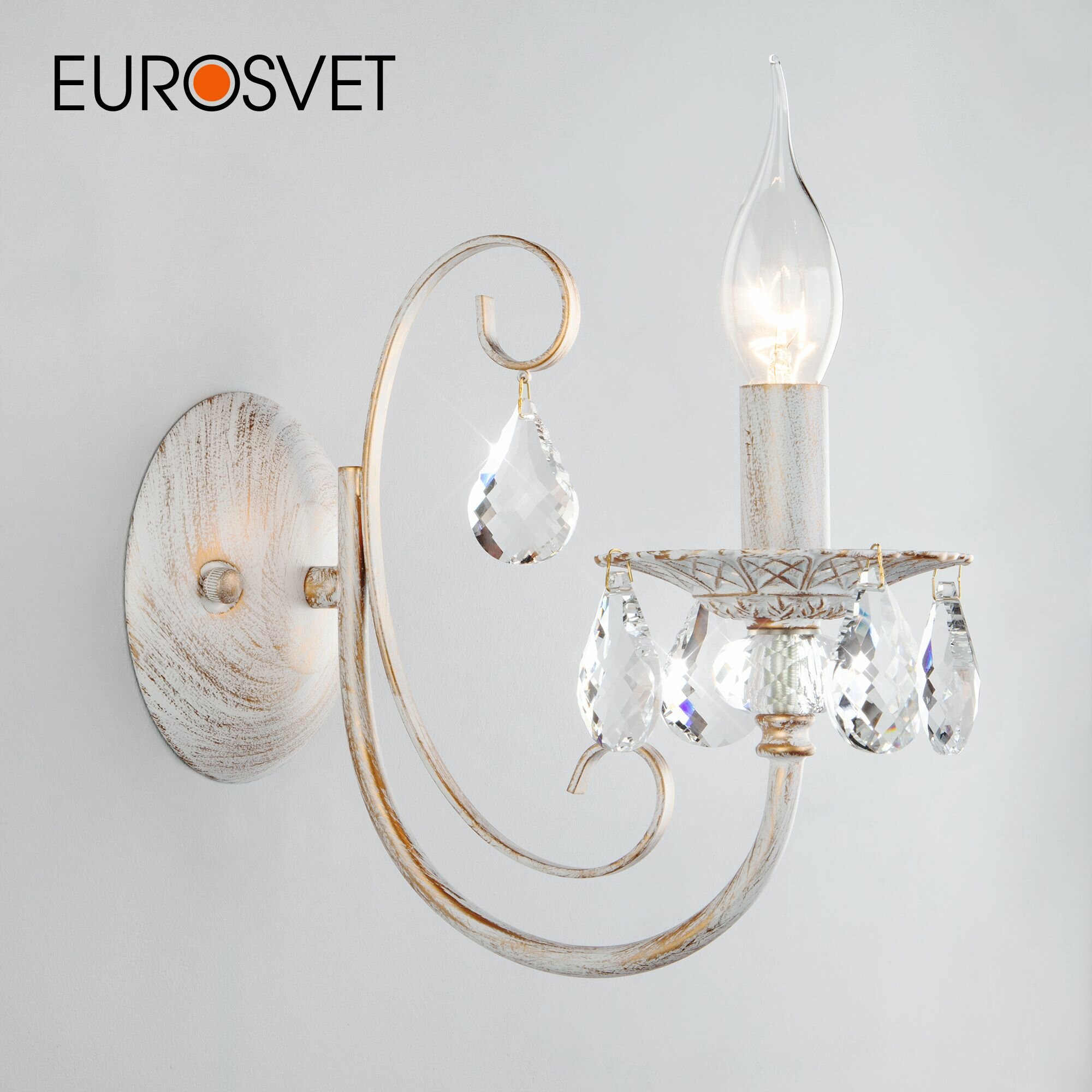 Бра / Настенный светильник с хрусталем Eurosvet 3305/1 белый с золотом / прозрачный хрусталь