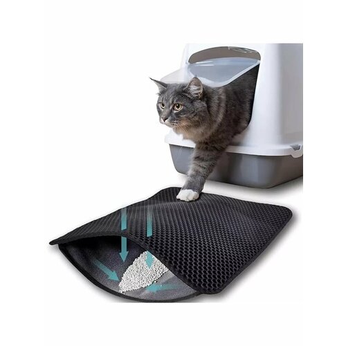 Двухслойный коврик для кошачьего туалета 50*40см, черный / Коврик под лоток для кота, собаки