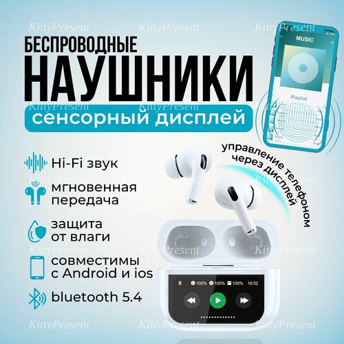 Наушники беспроводные с интеллектуальным экраном A8pro белые 181500₽