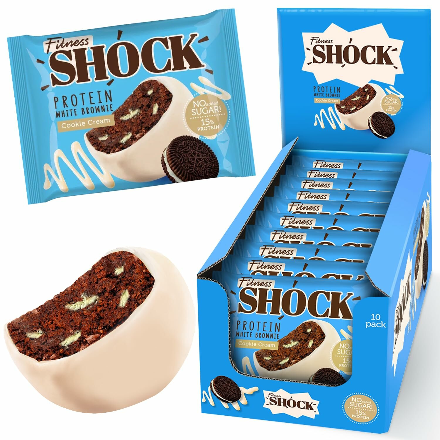 FITNESSHOCK Protein Brownie 50гр (коробка 10шт) (Cookie Cream)