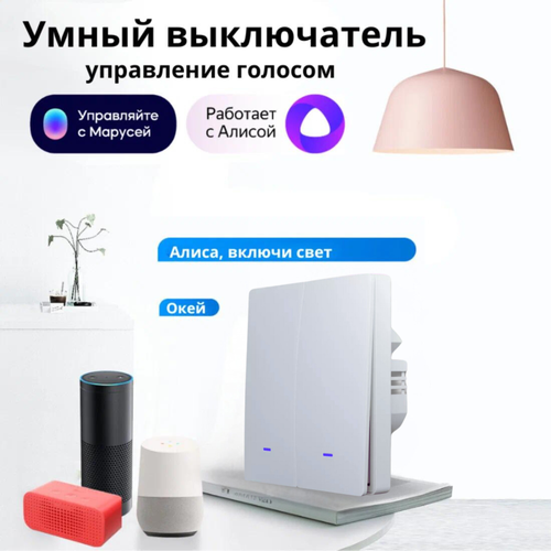 Умный Wi-Fi выключатель света с двумя клавишами работает с Алисой 145000₽
