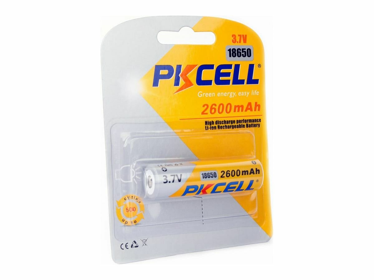 Аккмулятор 18650 - Pkcell 3.7V 2600mAh Li-ion 18650 2600-1B (1 штука)