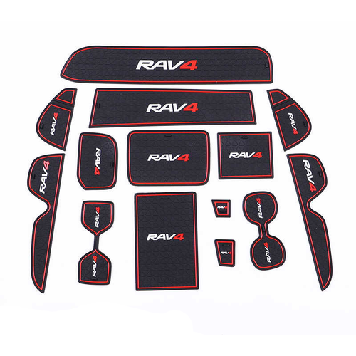 Силиконовые противоскользящие накладки MyPads на Toyota RAV4 2022 в салон автомобиля на дверь подстаканник на подлокотник красная линия 1222₽