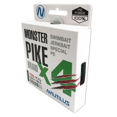 Шнур Nautilus Monster Pike Braid X4 Dark Green d-0.38 31.7кг 70lb 150м — фото 1
