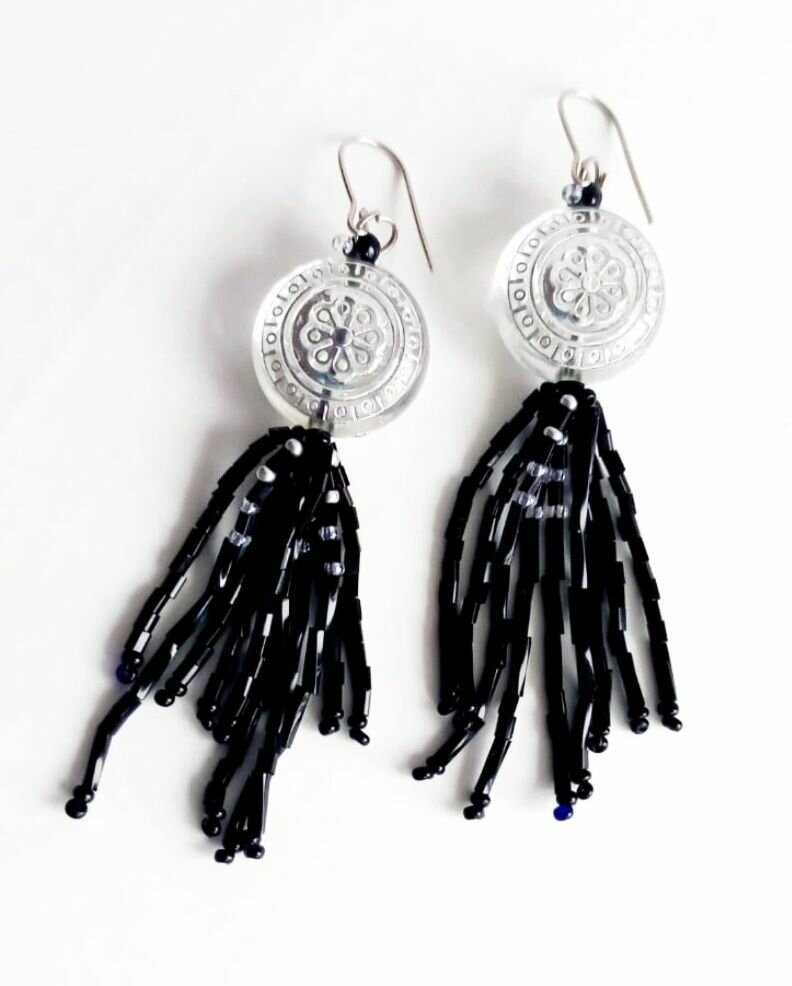 Серьги, металл, стекло, бисер