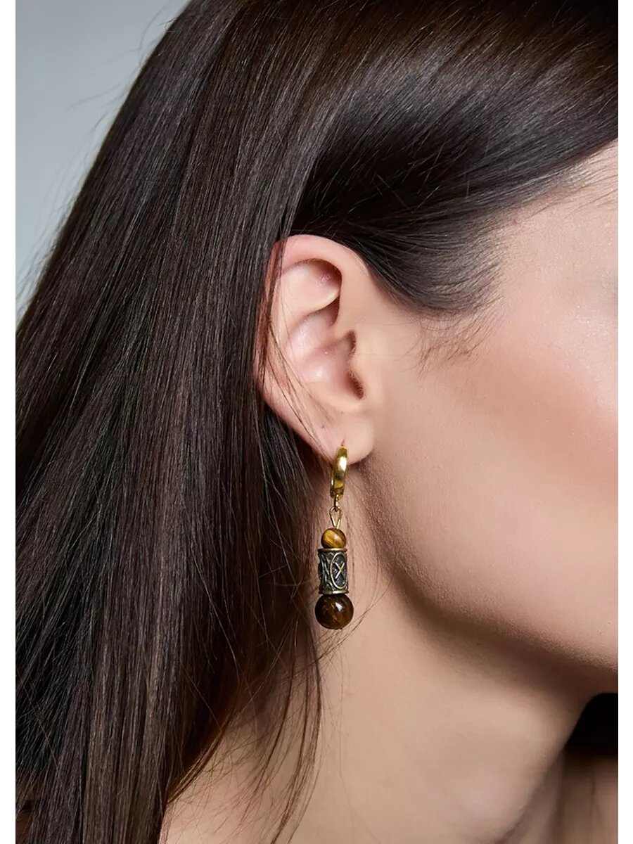 Серьги Вербица, тигровый глаз, размер 45 мм, коричневый — фото 1