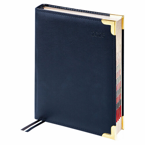 Ежедневник датированный 2025г А6 184л Delucci Фактурная кожа зол срез черный 635₽