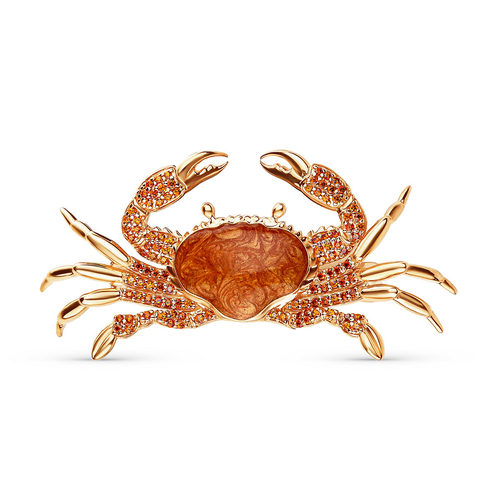 Брошь UVILERS, серебро, 925 проба, золочение, фианит, эмаль