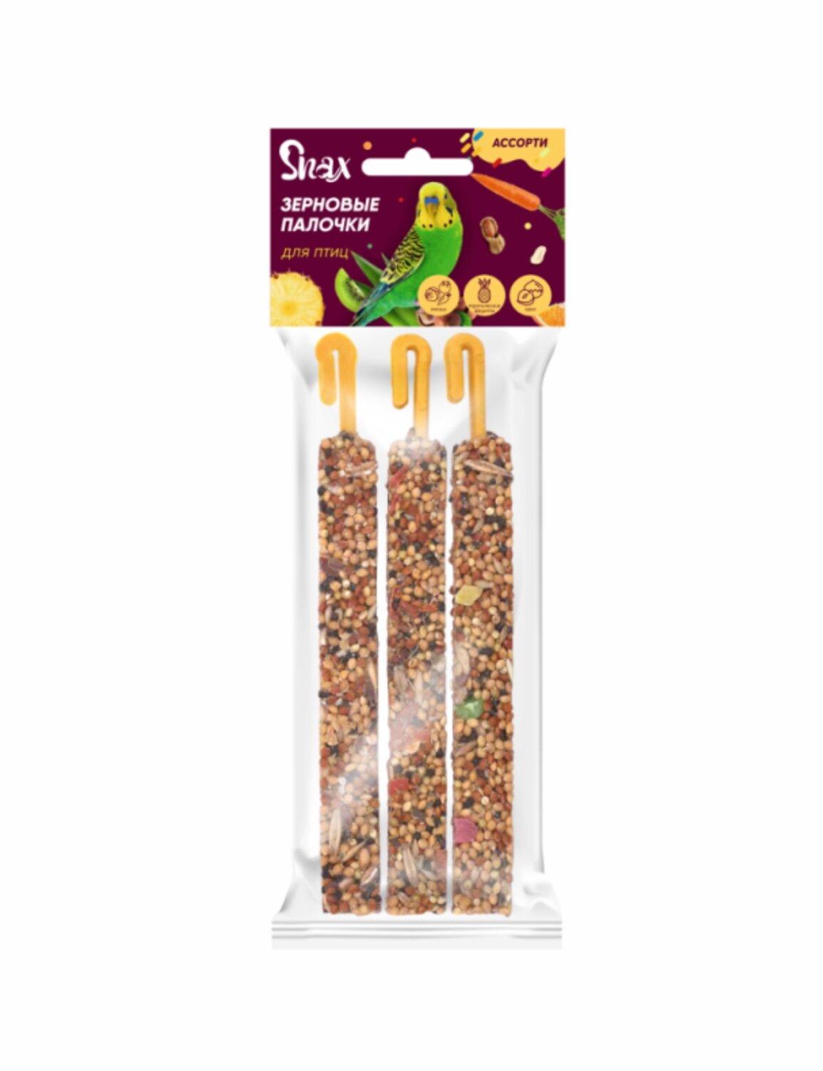 Зерновые палочки для птиц Snax ассорти (овощи тропические фрукты орех) 3 шт (75г) х 3 упаковки