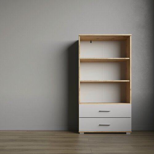 Изображение товара FUN (ФАН) стеллаж СТ-2, 69 х 130 х 34 см, ЛДСП, 2 ящика, Дуб Вотан/Белый