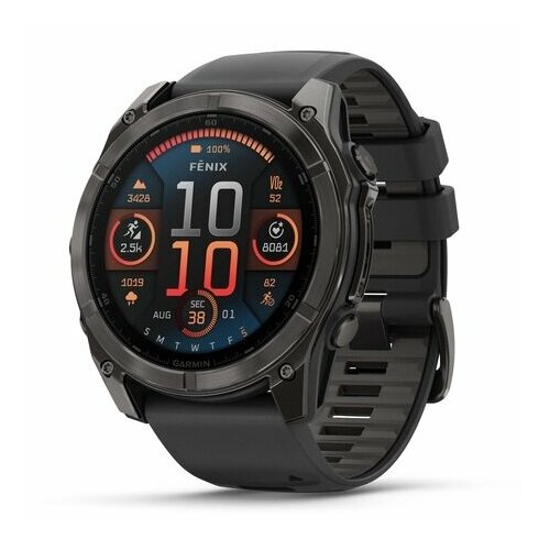 Умные часы Garmin fenix 8 51 mm AMOLED Sapphire carbon gray DLC titanium with blackpebble gray silicone 010-02905-21 130390₽