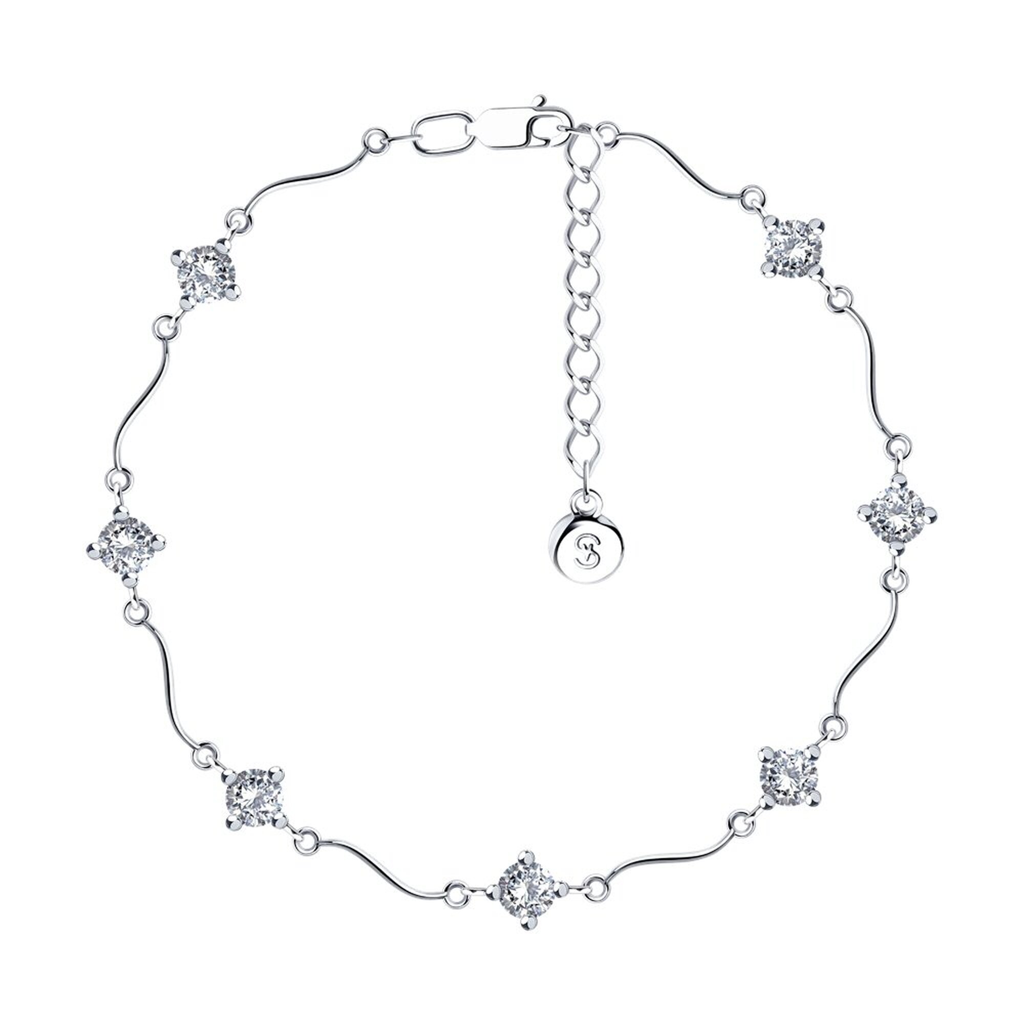 Браслет Diamant online, серебро, 925 проба, родирование, фианит