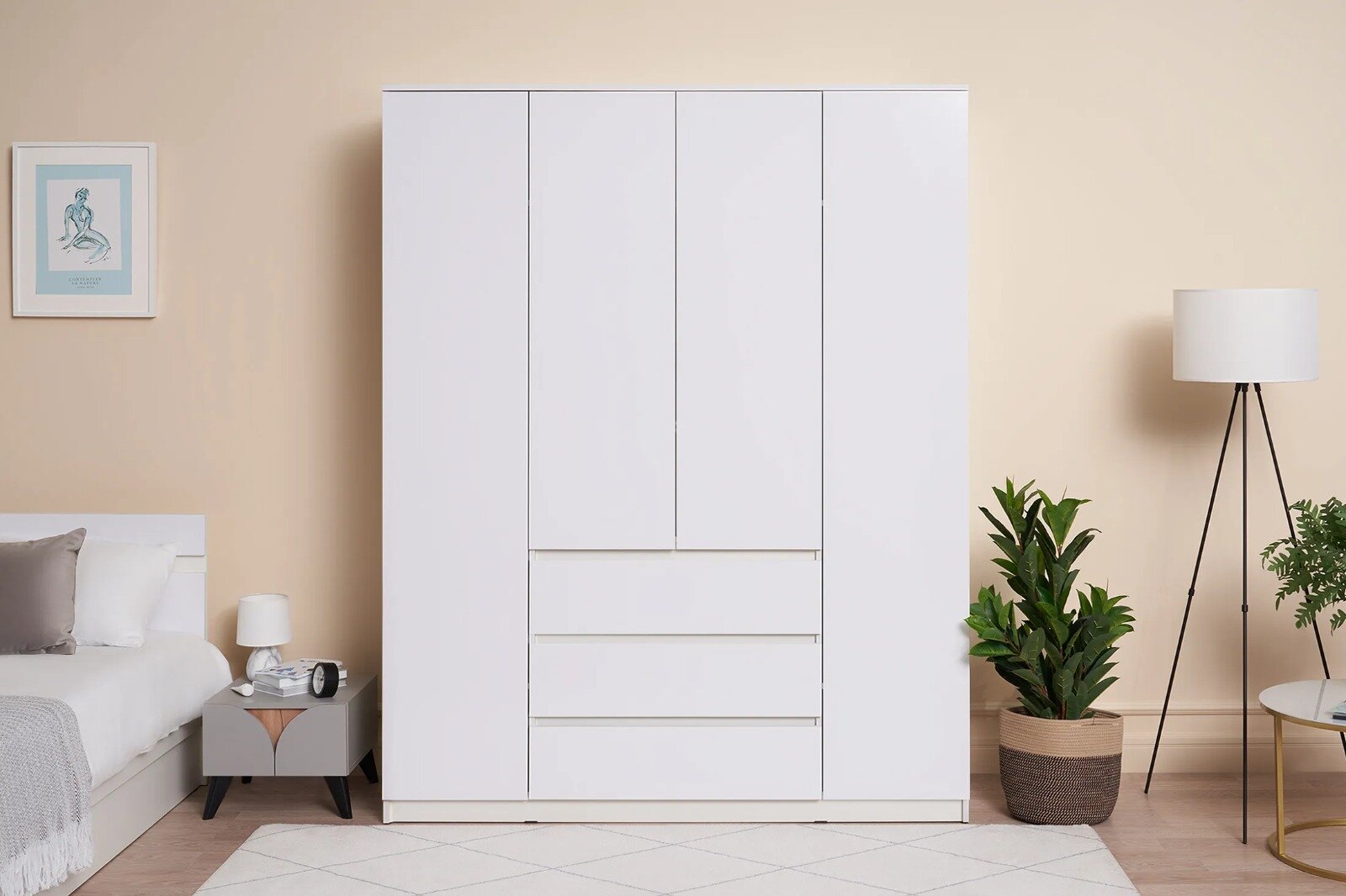 Распашной шкаф Аванта 4-х створчатый цвет белый 160x210x50 см ЛДСП