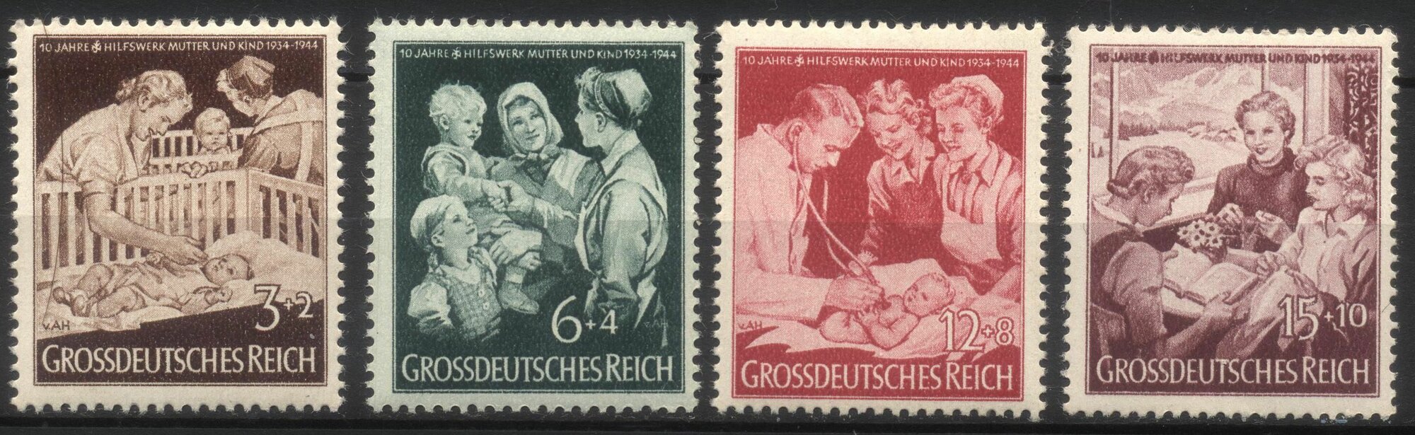 Марки Германии.3 Рейх.1944 г. Серия 4 марки"10-я год. благотвор. организации "