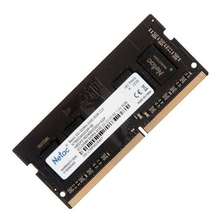 Память SODIMM DDR4 PC4-25600 Netac NTBSD4N32SP-08, 1х8 Гб, 1.2 В Кол-во модулей: 1, частота: 3200 МГц