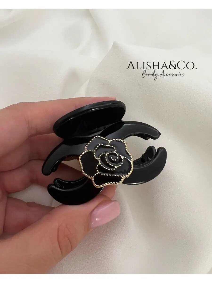 Заколка краб для волос Коко Роза черная — фото 1